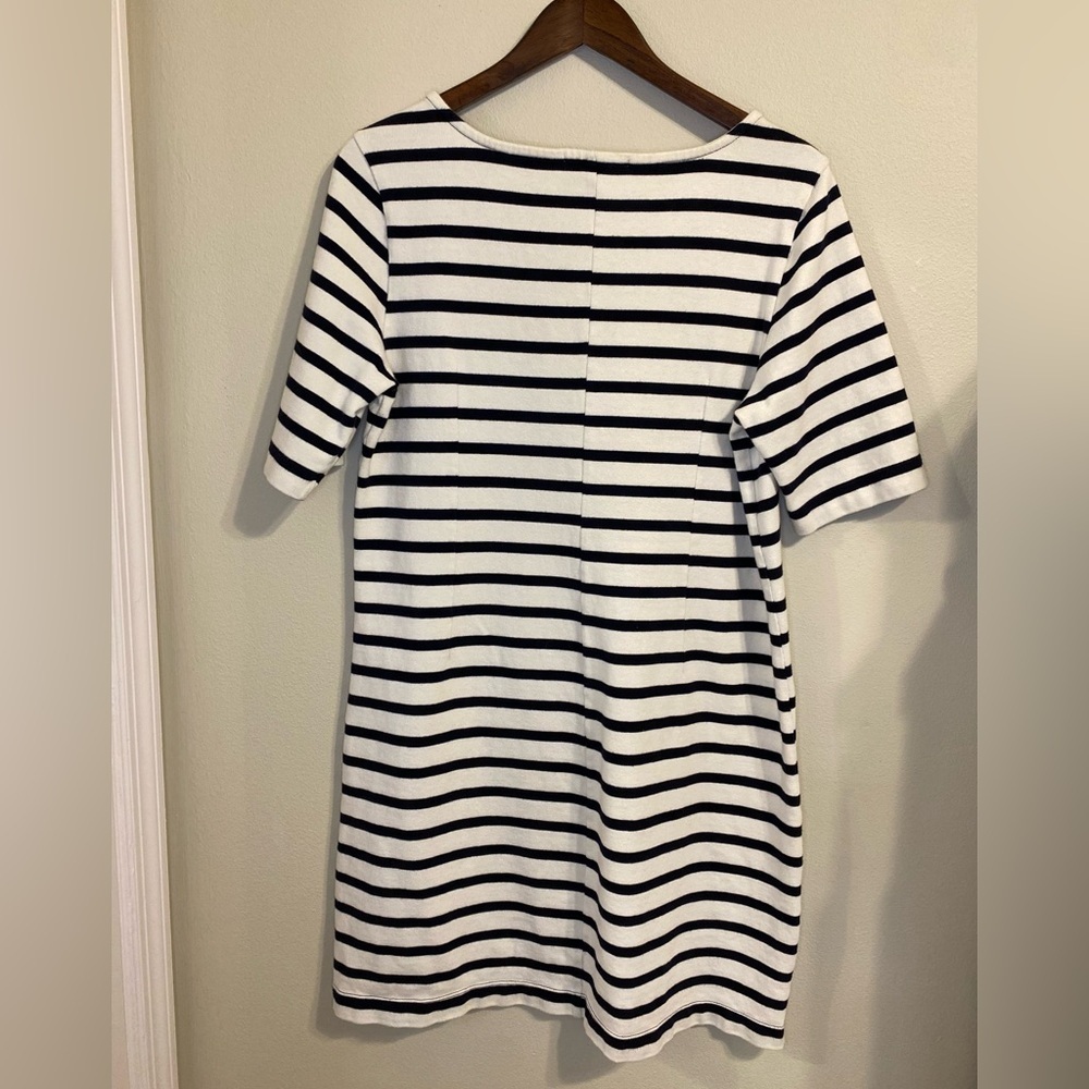 GAP Classic Nautical Navy Stripe Cotton Dress Shoulder Zip Minimalist Size L - Picture 10 of 12
